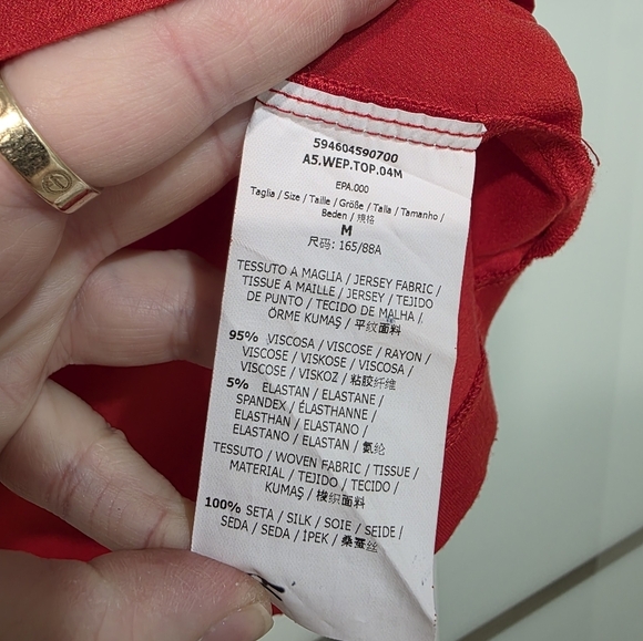 Weekend MaxMara Red Silk Peplum Short Sleeve T-Shirt - Picture 6 of 16